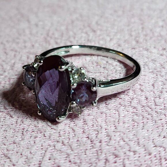JTV Lab Alexandrite Sterling Silver Rhodium Ring - Picture 6 of 10
